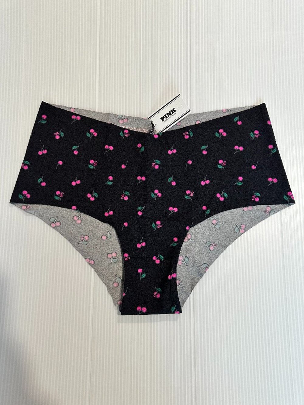 NEW PINK Victoria's Secret Black with pink cherry No-Show Cheeky panty